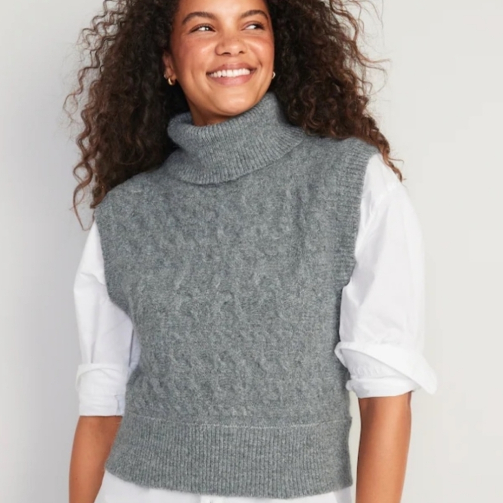 Old Navy Gray Turtleneck Sweater Vest Women Size Large